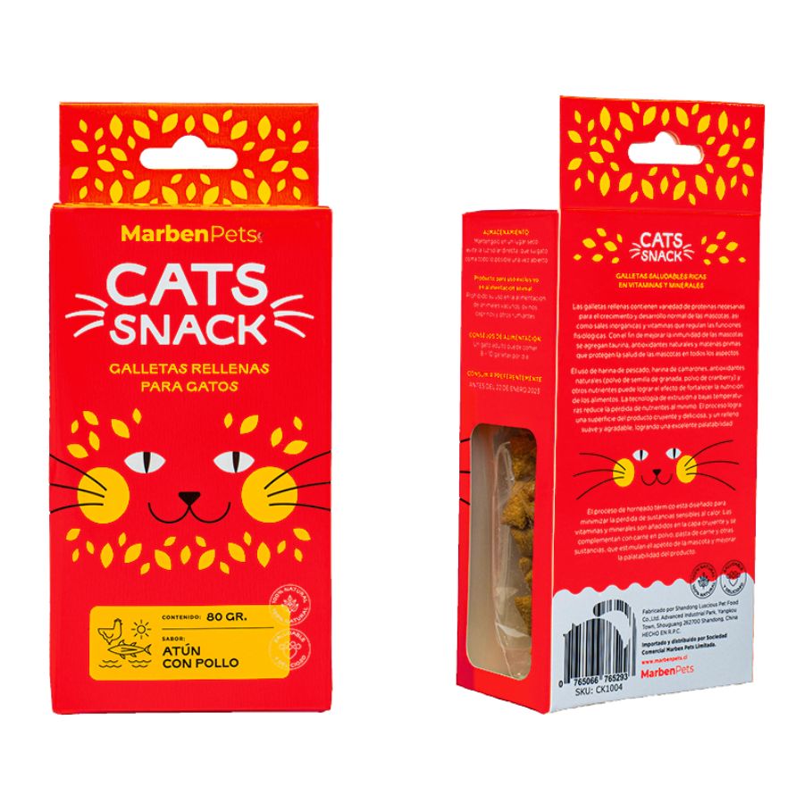 Cats snack galletas rellenas sabor atún con pollo 80 GR